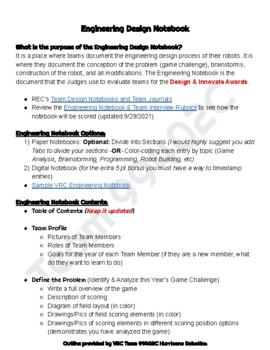 Preview of VEX VRC/IQ Engineering Design Notebook Outline
