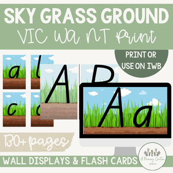 Preview of VIC/NT/WA Print Font Sky, Grass, Ground Handwriting Displays & Flash Cards