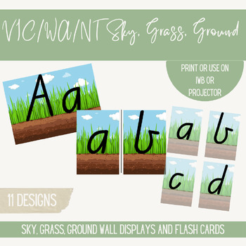Preview of VIC/NT/WA Print Font Sky, Grass, Ground Handwriting Displays & Flash Cards