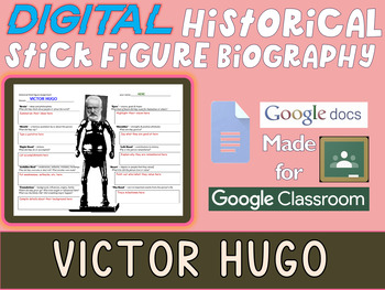 Preview of VICTOR HUGO Digital Historical Stick Figure Biography (mini biographies)