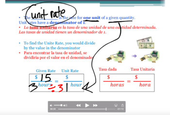 Preview of VIDEO Calculating Unit Rate from Given Rate / Google Classroom Distance Learning