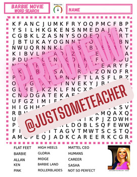 Preview of BARBIE MOVIE! Word Search Printable (DIFFICULTY=MEDIUM)!  PDF+EASEL!