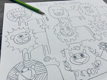 Preview of VIDEO LESSON DISTANCE LEARNING- line, shape + pattern art drawing doodle LIONS!