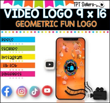 Preview of VIDEO LOGO- VERTICAL 9 x 16 for Social Media and Pinterest I Geometric Logo