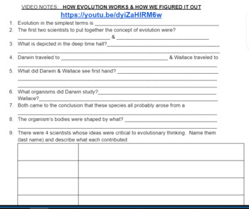 Preview of VIDEO NOTE-TAKING WORKSHEET - How Evolution Works & How We Got There