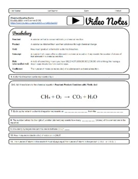 Preview of VIDEO NOTES - Chemical Equation Basics (Word)