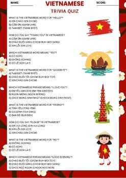 Preview of VIETNAM VIETNAMESE Language Trivia Quiz Activity