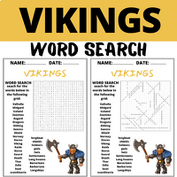 Preview of VIKINGS word search puzzle worksheets for kids