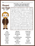 VINCENT VAN GOGH Biography Word Search Puzzle Worksheet Activity