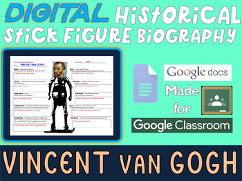 Preview of VINCENT VAN GOGH Digital Historical Stick Figure Biography (MINI BIOS)