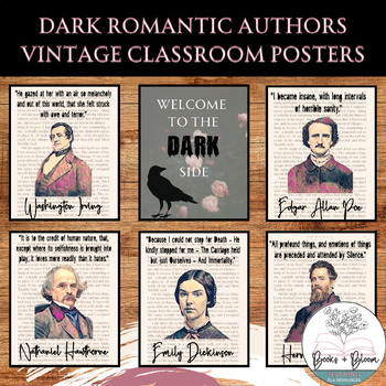 Preview of VINTAGE Dark Romanticism Authors Quote Posters - ELA Bulletin Boards Class Decor