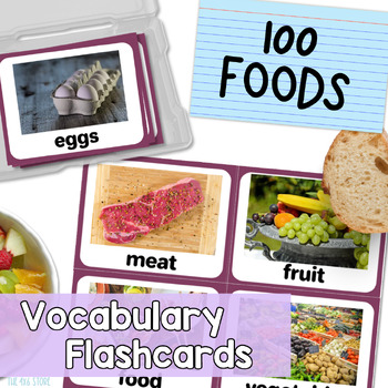 Preview of 100 Food Vocabulary Real Photo Flashcards for ESL and Speech