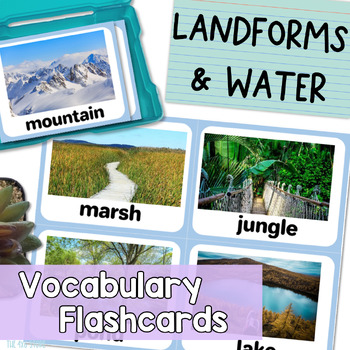 Preview of Landforms and Bodies of Water Vocabulary Flashcards with Real Pictures