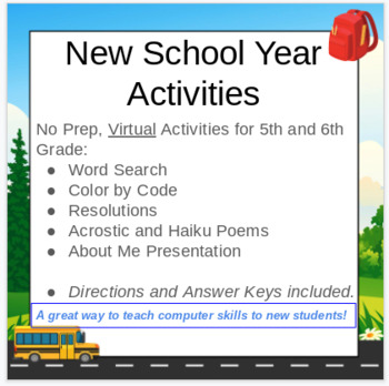 Preview of VIRTUAL Back to School Activities for 5th and 6th Grades