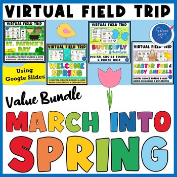 Preview of Spring Virtual Field Trip Activity Bundle | Easter St. Patrick's Day Butterflies