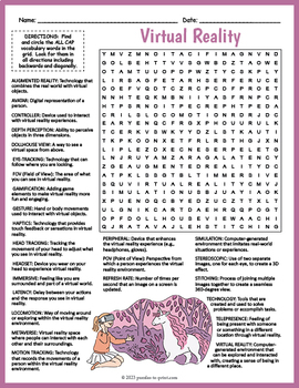 Preview of VOCABULARY TERMS VIRTUAL REALITY Word Search Puzzle Worksheet Activity