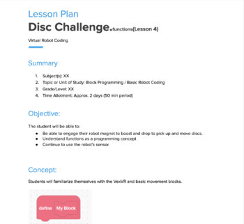 Preview of VIRTUAL Robot Coding - Lesson 4 - Functions // LESSON PLAN