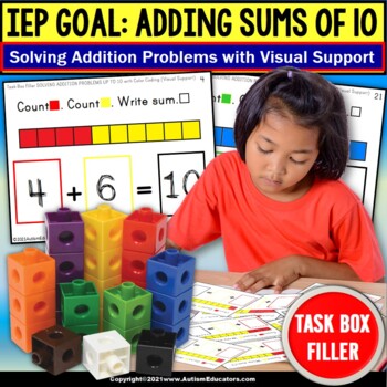 Preview of VISUAL ADDITION within SUM of 10 for IEP Goals for Adding Skills Task Box Filler