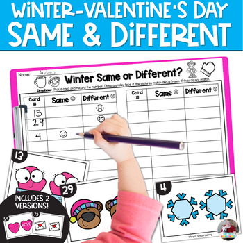 Preview of VISUAL DISCRIMINATION | Same & Different Task Cards | Winter Valentine VERSION