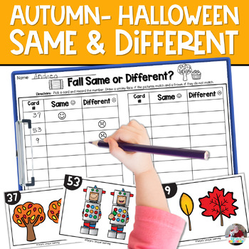 Preview of VISUAL DISCRIMINATION | Same and Different Task Cards | Fall Halloween VERSION