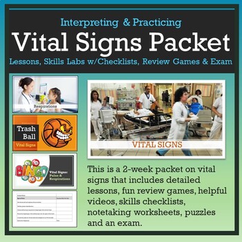 Preview of VITAL SIGNS PACKET: Lessons, Review Games, Skill Checklists, Puzzles, WS & Exam