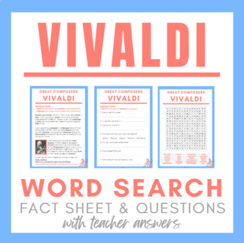 Preview of VIVALDI Word Search, Quick Fact Sheet & Questions - Great Composers