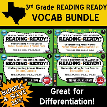 Preview of VOCAB BUNDLE ~ READING READY 3rd Grade Task Cards – 4 Basic & Advanced Sets