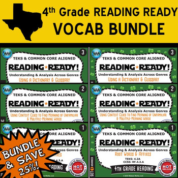 Preview of VOCAB BUNDLE ~ READING READY 4th Grade Task Cards – 6 Basic & Advanced Sets