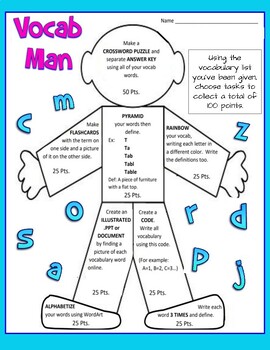 Preview of VOCAB MAN - Practice learning the spelling and meaning of new vocabulary