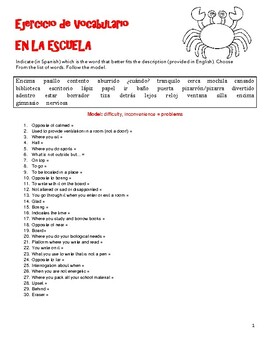 Preview of VOCABULARIO EN LA ESCUELA