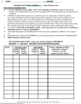 VOCABULARY DEVELOPMENT & HELPING WORLD HUNGER by Love to TEACH Love to ...