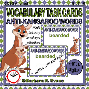 Preview of VOCABULARY TASK CARDS Anti-Kangaroo Words Antonyms Research Critical Thinking