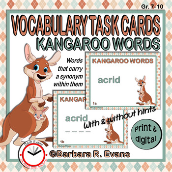Preview of VOCABULARY TASK CARDS Kangaroo Words Synonyms Research Critical Thinking