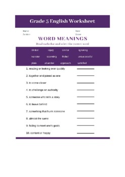 vocabulary worksheet for grade 5 by teacher glen s educational emporium