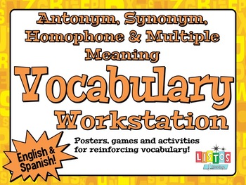Preview of ANTONYM, SYNONYM, HOMOPHONE, MULTIPLE MEANING Workstation - English and Spanish