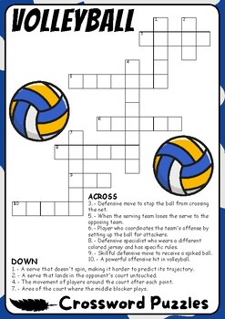 VOLLEYBALL Crossword Puzzles , All About VOLLEYBALL Crossword Activities