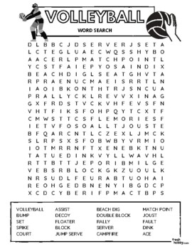 VOLLEYBALL Word Search Puzzle - Intermediate Difficulty (Volleyball ...