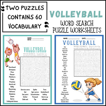 VOLLEYBALL word search puzzle worksheet activity by PRINT PUZZLE PRO