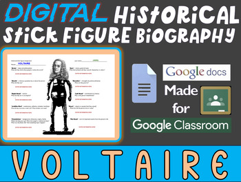 Preview of VOLTAIRE Digital Historical Stick Figure (mini bios) - Editable Google Docs