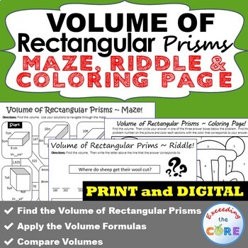 Preview of VOLUME OF RECTANGULAR PRISMS Maze, Riddle, Color by Number | Printed and Digital