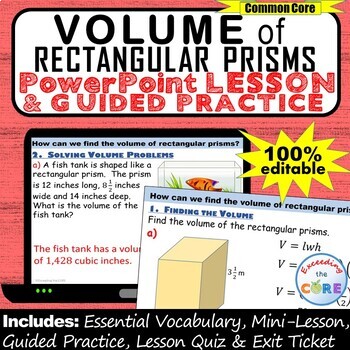 Preview of VOLUME OF RECTANGULAR PRISMS PowerPoint Lesson AND Guided Practice - DIGITAL
