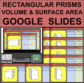 Preview of VOLUME & SURFACE AREA Rectangular Prisms GOOGLE SLIDES Online Distance Learning