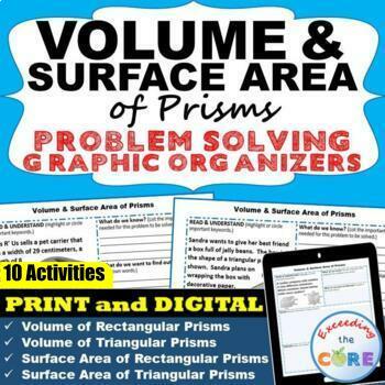 Preview of VOLUME & SURFACE AREA of PRISMS Word Problems Graphic Organizer PRINT & DIGITAL