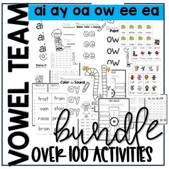 Preview of VOWEL TEAMS EE EA OA OW AI AY Phonics Games Worksheets Activities for Centers