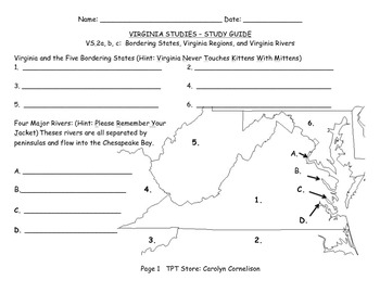 Preview of VS.2 a-c Virginia Studies~Regions, Bordering States, & Rivers