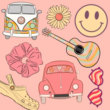 Preview of VSCO clipart pack, yellow hand drawn elements, bus, hippie bus