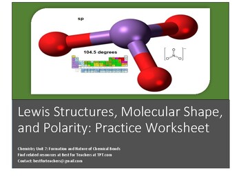 Preview of VSEPR Theory Lewis Structures, Polarity, and Molecular Shape  Practice Worsheet