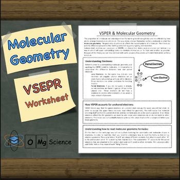 Preview of VSEPR Theory and Molecular Geometry Worksheet and Cheat Sheet