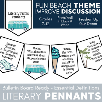 Preview of Beach Literary Terms Pennants/Posters: Bulletin Board, Banner, Classroom Decor