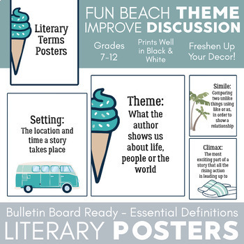 Preview of Beach Literary Terms Posters: Bulletin Board, Banner, Classroom Decor